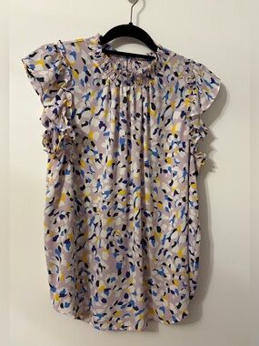 LOFT Lavender Floral-Print Ruffle Sleeve Blouse